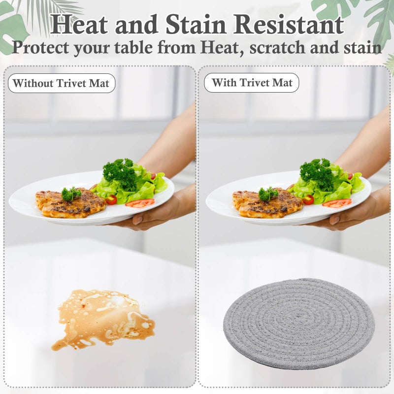 Billbotk 7"" Trivets for Dishes, Pots and Pans, 4 Heat Resistant Hot Pads, Pot Holders for Kitchen, Plate Mats for Kitchen Decor (Gray & Brown) - Image 5